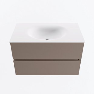 MONDIAZ VICA 80cm badmeubel onderkast Smoke 2 lades. Wastafel MOON midden zonder kraangat, kleur Talc.