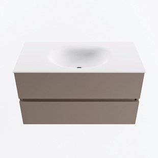 MONDIAZ VICA 90cm badmeubel onderkast Smoke 2 lades. Wastafel MOON midden 1 kraangat, kleur Talc.