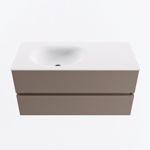 MONDIAZ VICA 100cm badmeubel onderkast Smoke 2 lades. Wastafel MOON links 1 kraangat, kleur Talc.