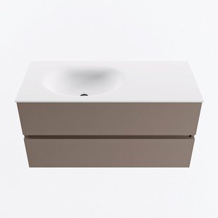 MONDIAZ VICA 100cm badmeubel onderkast Smoke 2 lades. Wastafel MOON links zonder kraangat, kleur Talc.