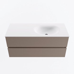 MONDIAZ VICA 110cm badmeubel onderkast Smoke 2 lades. Wastafel MOON rechts zonder kraangat, kleur Talc.