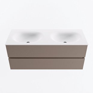 MONDIAZ VICA 120cm badmeubel onderkast Smoke 2 lades. Wastafel MOON dubbel 2 kraangaten, kleur Talc.