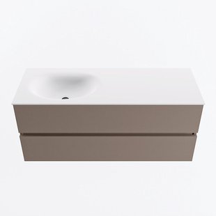 MONDIAZ VICA 120cm badmeubel onderkast Smoke 2 lades. Wastafel MOON links zonder kraangat, kleur Talc.