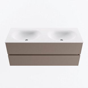 MONDIAZ VICA 120cm badmeubel onderkast Smoke 2 lades. Wastafel MOON dubbel zonder kraangat, kleur Talc.