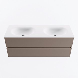 MONDIAZ VICA 130cm badmeubel onderkast Smoke 2 lades. Wastafel MOON dubbel 2 kraangaten, kleur Talc.