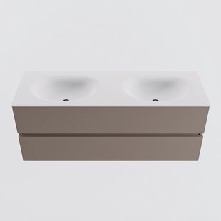 MONDIAZ VICA 130cm badmeubel onderkast Smoke 2 lades. Wastafel MOON dubbel zonder kraangat, kleur Talc.