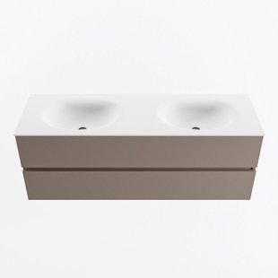 MONDIAZ VICA 140cm badmeubel onderkast Smoke 2 lades. Wastafel MOON dubbel 2 kraangaten, kleur Talc.