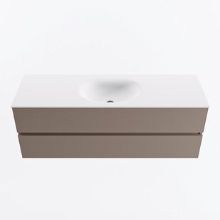 MONDIAZ VICA 140cm badmeubel onderkast Smoke 2 lades. Wastafel MOON midden zonder kraangat, kleur Talc.