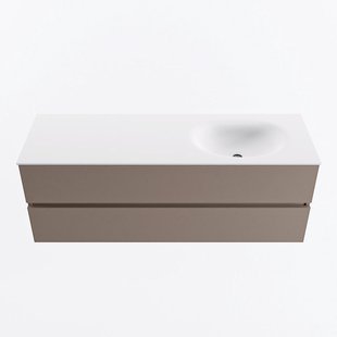 MONDIAZ VICA 140cm badmeubel onderkast Smoke 2 lades. Wastafel MOON rechts zonder kraangat, kleur Talc.