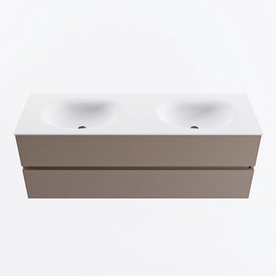 MONDIAZ VICA 140cm badmeubel onderkast Smoke 2 lades. Wastafel MOON dubbel zonder kraangat, kleur Talc.