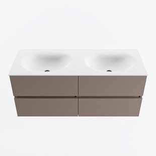 MONDIAZ VICA 120cm badmeubel onderkast Smoke 4 lades. Wastafel MOON dubbel 2 kraangaten, kleur Talc.