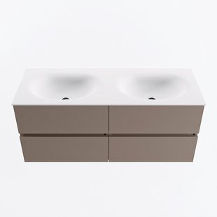 MONDIAZ VICA 120cm badmeubel onderkast Smoke 4 lades. Wastafel MOON dubbel zonder kraangat, kleur Talc.