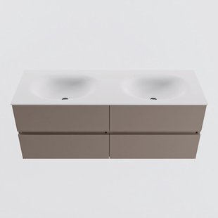 MONDIAZ VICA 130cm badmeubel onderkast Smoke 4 lades. Wastafel MOON dubbel 2 kraangaten, kleur Talc.