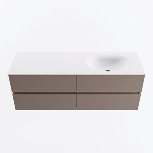 MONDIAZ VICA 140cm badmeubel onderkast Smoke 4 lades. Wastafel MOON rechts 1 kraangat, kleur Talc.