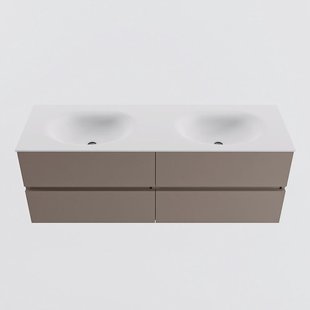 MONDIAZ VICA 140cm badmeubel onderkast Smoke 4 lades. Wastafel MOON dubbel 2 kraangaten, kleur Talc.
