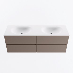 MONDIAZ VICA 140cm badmeubel onderkast Smoke 4 lades. Wastafel MOON dubbel zonder kraangat, kleur Talc.