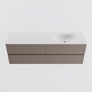 MONDIAZ VICA 150cm badmeubel onderkast Smoke 4 lades. Wastafel MOON rechts zonder kraangat, kleur Talc.