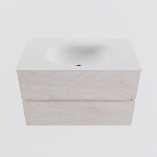MONDIAZ VICA 80cm badmeubel onderkast Underlayment 2 lades. Wastafel MOON midden zonder kraangat, kleur Talc.