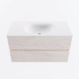 MONDIAZ VICA 90cm badmeubel onderkast Underlayment 2 lades. Wastafel MOON midden 1 kraangat, kleur Talc.