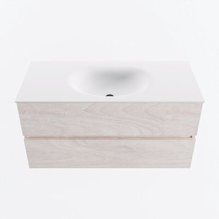 MONDIAZ VICA 100cm badmeubel onderkast Underlayment 2 lades. Wastafel MOON midden zonder kraangat, kleur Talc.