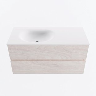 MONDIAZ VICA 100cm badmeubel onderkast Underlayment 2 lades. Wastafel MOON links zonder kraangat, kleur Talc.