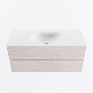MONDIAZ VICA 110cm badmeubel onderkast Underlayment 2 lades. Wastafel MOON midden 1 kraangat, kleur Talc.