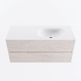 MONDIAZ VICA 110cm badmeubel onderkast Underlayment 2 lades. Wastafel MOON rechts 1 kraangat, kleur Talc.