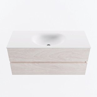 MONDIAZ VICA 110cm badmeubel onderkast Underlayment 2 lades. Wastafel MOON midden zonder kraangat, kleur Talc.