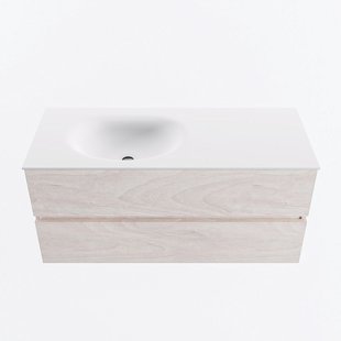 MONDIAZ VICA 110cm badmeubel onderkast Underlayment 2 lades. Wastafel MOON links zonder kraangat, kleur Talc.