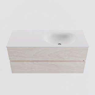 MONDIAZ VICA 110cm badmeubel onderkast Underlayment 2 lades. Wastafel MOON rechts zonder kraangat, kleur Talc.
