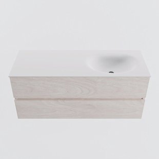 MONDIAZ VICA 120cm badmeubel onderkast Underlayment 2 lades. Wastafel MOON rechts zonder kraangat, kleur Talc.