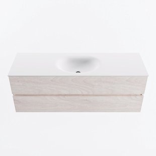 MONDIAZ VICA 140cm badmeubel onderkast Underlayment 2 lades. Wastafel MOON midden zonder kraangat, kleur Talc.