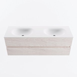 MONDIAZ VICA 140cm badmeubel onderkast Underlayment 2 lades. Wastafel MOON dubbel zonder kraangat, kleur Talc.
