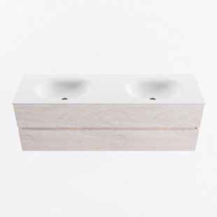 MONDIAZ VICA 150cm badmeubel onderkast Underlayment 2 lades. Wastafel MOON dubbel zonder kraangat, kleur Talc.