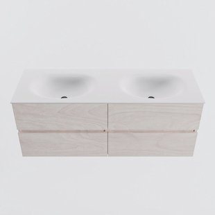 MONDIAZ VICA 130cm badmeubel onderkast Underlayment 4 lades. Wastafel MOON dubbel 2 kraangaten, kleur Talc.