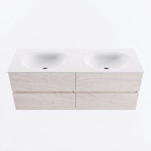 MONDIAZ VICA 130cm badmeubel onderkast Underlayment 4 lades. Wastafel MOON dubbel zonder kraangat, kleur Talc.