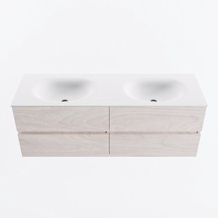 MONDIAZ VICA 140cm badmeubel onderkast Underlayment 4 lades. Wastafel MOON dubbel 2 kraangaten, kleur Talc.