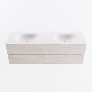 MONDIAZ VICA 150cm badmeubel onderkast Underlayment 4 lades. Wastafel MOON dubbel zonder kraangat, kleur Talc.