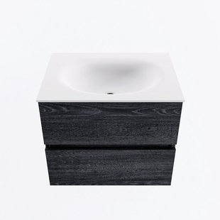 MONDIAZ VICA 60cm badmeubel onderkast Antracite 2 lades. Wastafel MOON midden 1 kraangat, kleur Talc.