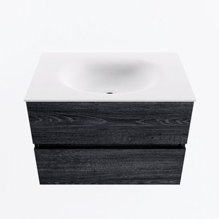 MONDIAZ VICA 70cm badmeubel onderkast Antracite 2 lades. Wastafel MOON midden 1 kraangat, kleur Talc.