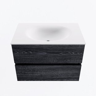MONDIAZ VICA 70cm badmeubel onderkast Antracite 2 lades. Wastafel MOON midden zonder kraangat, kleur Talc.