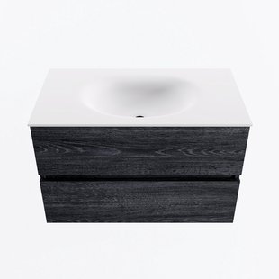 MONDIAZ VICA 80cm badmeubel onderkast Antracite 2 lades. Wastafel MOON midden zonder kraangat, kleur Talc.