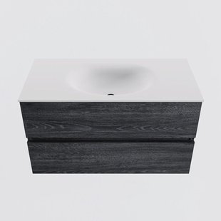 MONDIAZ VICA 90cm badmeubel onderkast Antracite 2 lades. Wastafel MOON midden 1 kraangat, kleur Talc.