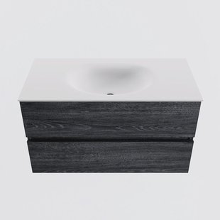 MONDIAZ VICA 90cm badmeubel onderkast Antracite 2 lades. Wastafel MOON midden zonder kraangat, kleur Talc.