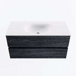 MONDIAZ VICA 100cm badmeubel onderkast Antracite 2 lades. Wastafel MOON midden 1 kraangat, kleur Talc.