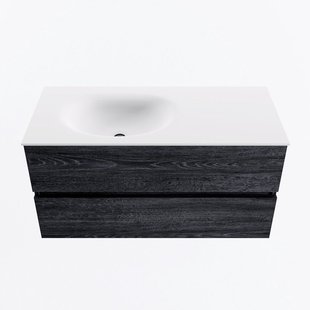 MONDIAZ VICA 100cm badmeubel onderkast Antracite 2 lades. Wastafel MOON links 1 kraangat, kleur Talc.