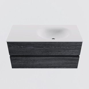 MONDIAZ VICA 100cm badmeubel onderkast Antracite 2 lades. Wastafel MOON rechts 1 kraangat, kleur Talc.