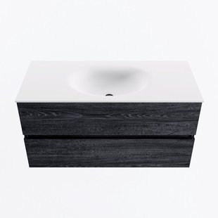 MONDIAZ VICA 100cm badmeubel onderkast Antracite 2 lades. Wastafel MOON midden zonder kraangat, kleur Talc.