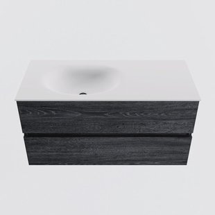 MONDIAZ VICA 100cm badmeubel onderkast Antracite 2 lades. Wastafel MOON links zonder kraangat, kleur Talc.