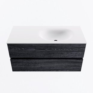MONDIAZ VICA 100cm badmeubel onderkast Antracite 2 lades. Wastafel MOON rechts zonder kraangat, kleur Talc.